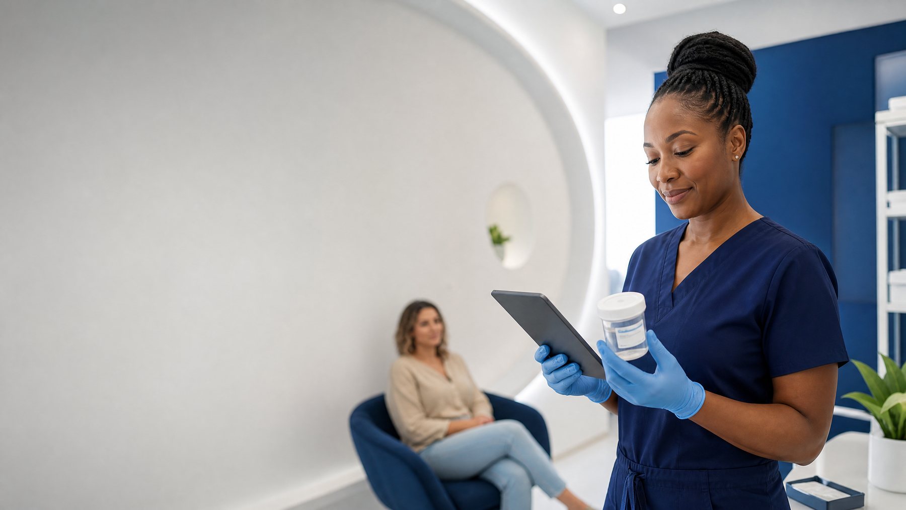 Professional LabTrue Diagnostics specimen collection specialist in a private testing setting